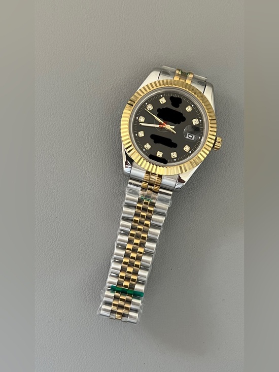 Two-Tone Gold & Silver Black Dial Men's Wristwatch